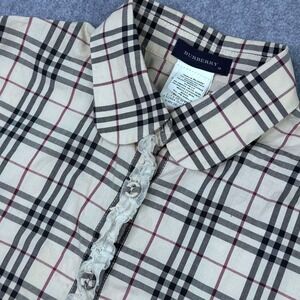 Burberry Nova Check Printed Cotton Trim Detail SS Button Up Girls Sz 10 Academia